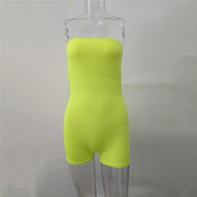 Women Casual Strapless Jumpsuit Playsuit Tube Bodysuit Bodycon Short Romper Catsuit Clubwear Summer Off Shoulder Short Pants