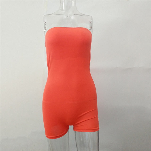 Women Casual Strapless Jumpsuit Playsuit Tube Bodysuit Bodycon Short Romper Catsuit Clubwear Summer Off Shoulder Short Pants