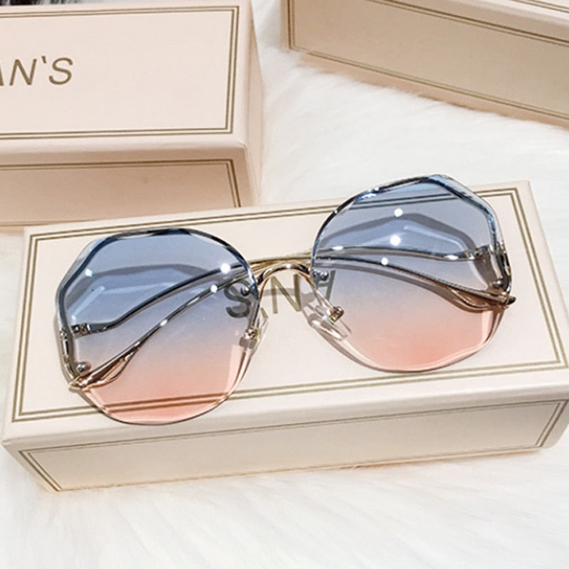 Luxury Round Gradient Sunglasses Women Metal Curved Temples Eyewear