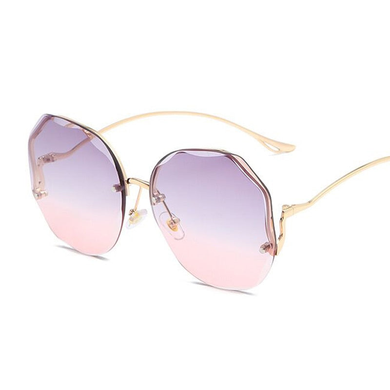 Luxury Round Gradient Sunglasses Women Metal Curved Temples Eyewear