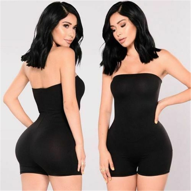 Women Casual Strapless Jumpsuit Playsuit Tube Bodysuit Bodycon Short Romper Catsuit Clubwear Summer Off Shoulder Short Pants