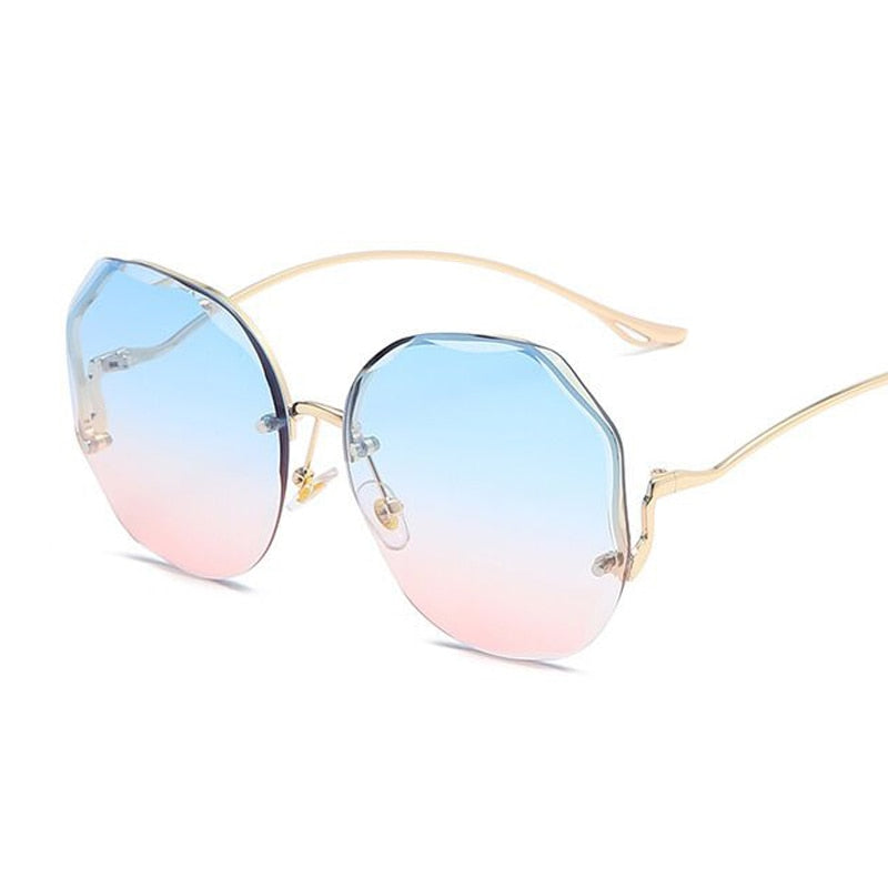 Luxury Round Gradient Sunglasses Women Metal Curved Temples Eyewear