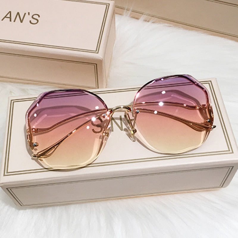 Luxury Round Gradient Sunglasses Women Metal Curved Temples Eyewear