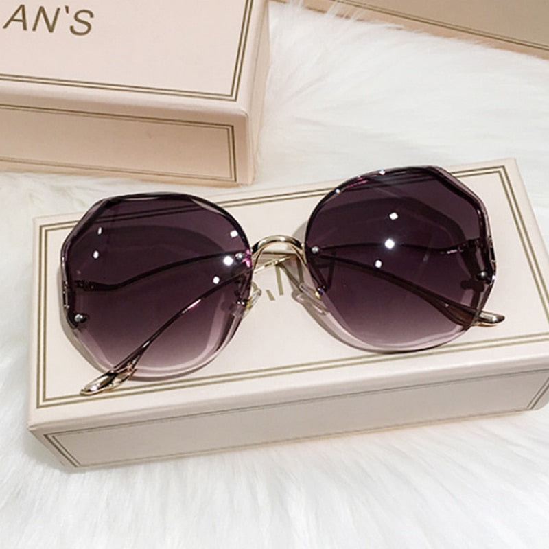 Luxury Round Gradient Sunglasses Women Metal Curved Temples Eyewear