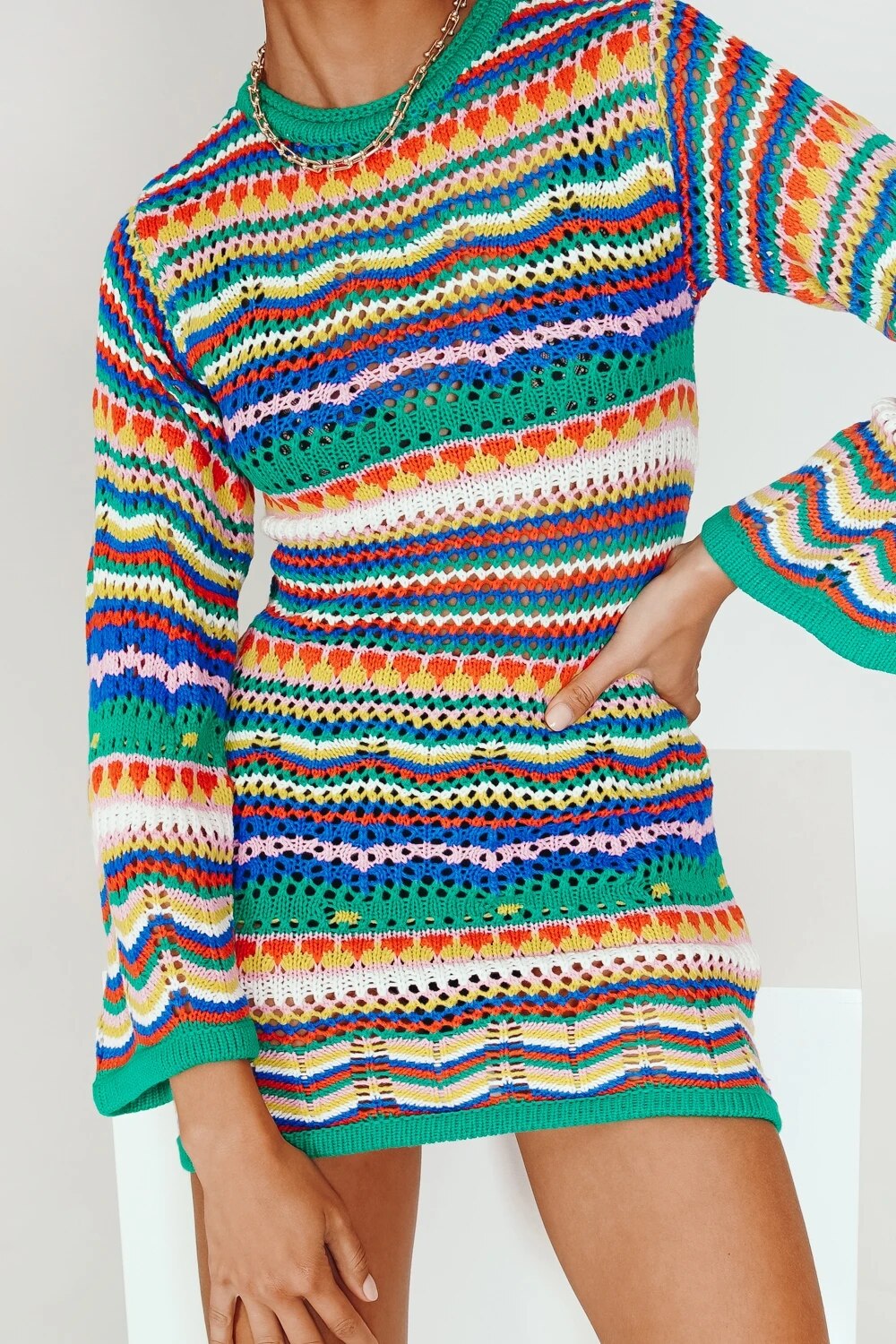 Fashion Women Dress Long Sleeve Round Neck Wrapped