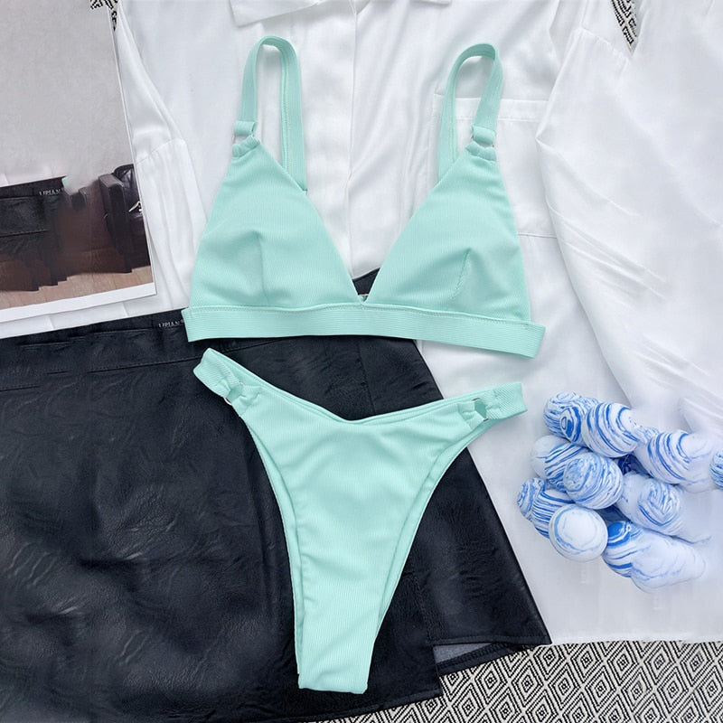 Para Praia 10 Colors 2023 Summer Female Swimsuit Halter Brazilian Bikini Women Swimwear Push Up Bikini Set Ring Bathing Suit