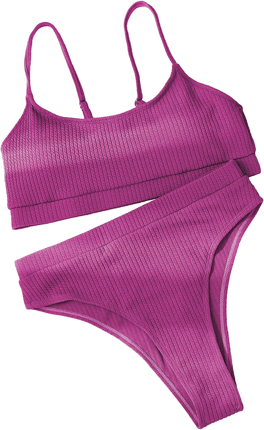 U neck strap top high waist spiral rib women two piece bikini set Brazilian Swimsuit Set