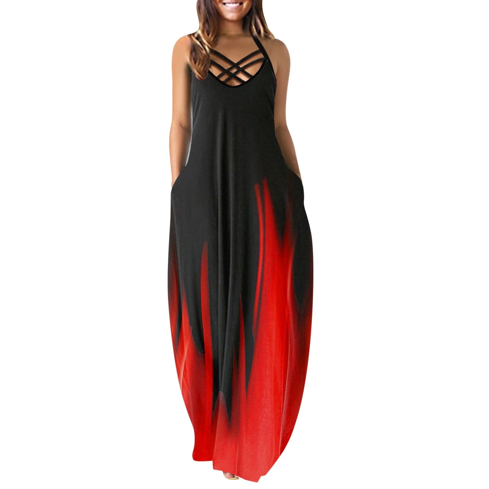 Gradient Print Summer Dresses For Women 2022 O-Neck Print Sleeveless