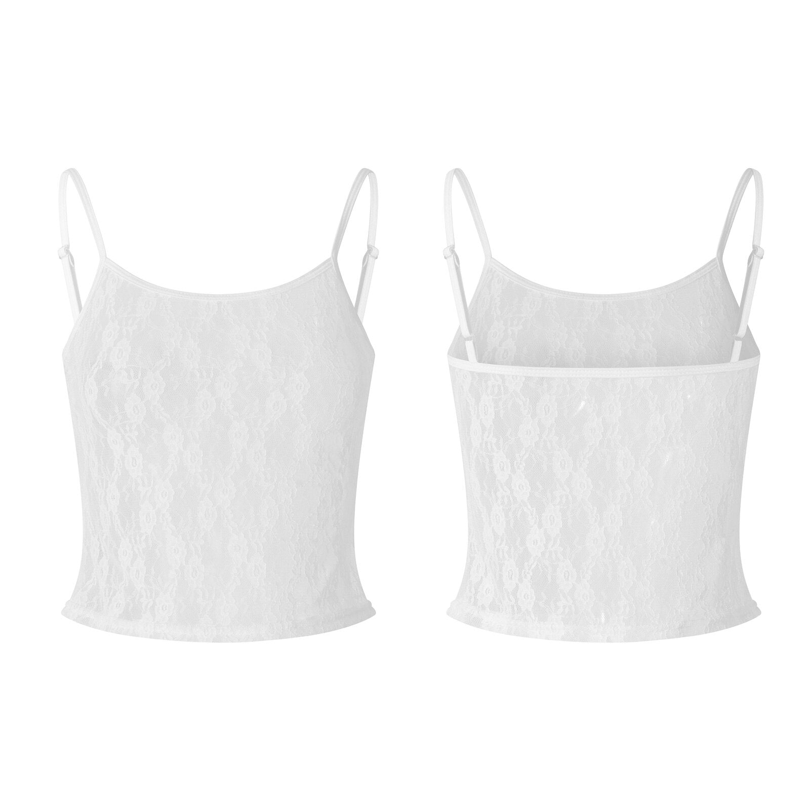 Vintage Basic Floral Lace Camisole Casual Summer Sheer See-through Sleeveless