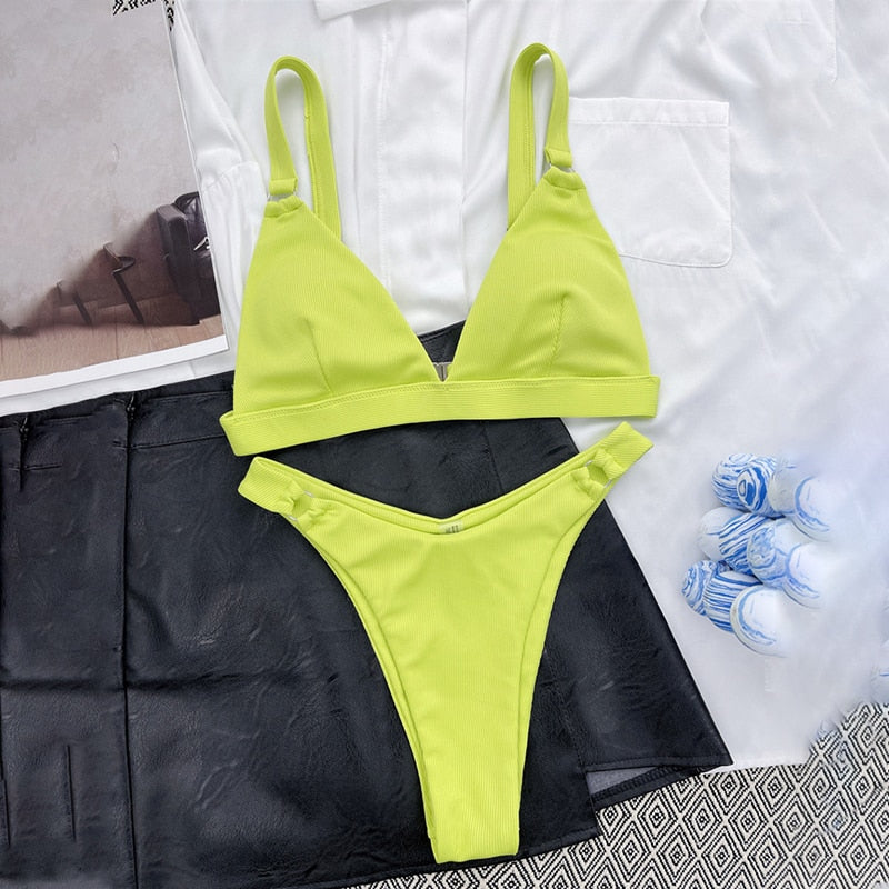 Para Praia 10 Colors 2023 Summer Female Swimsuit Halter Brazilian Bikini Women Swimwear Push Up Bikini Set Ring Bathing Suit
