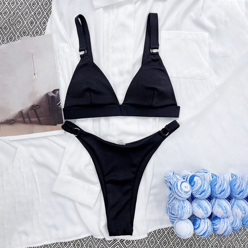 Para Praia 10 Colors 2023 Summer Female Swimsuit Halter Brazilian Bikini Women Swimwear Push Up Bikini Set Ring Bathing Suit