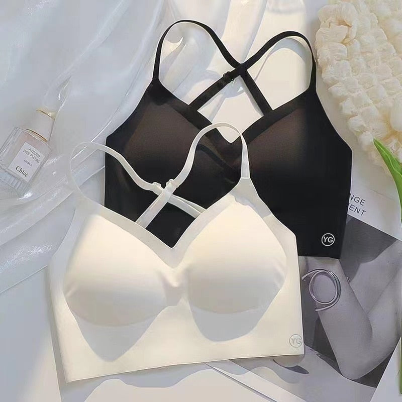Sexy Large Backless U-shaped Beautiful Back Sling Underwear Women's Thin Section Seamless Small Chest Gathered Strapless Bra