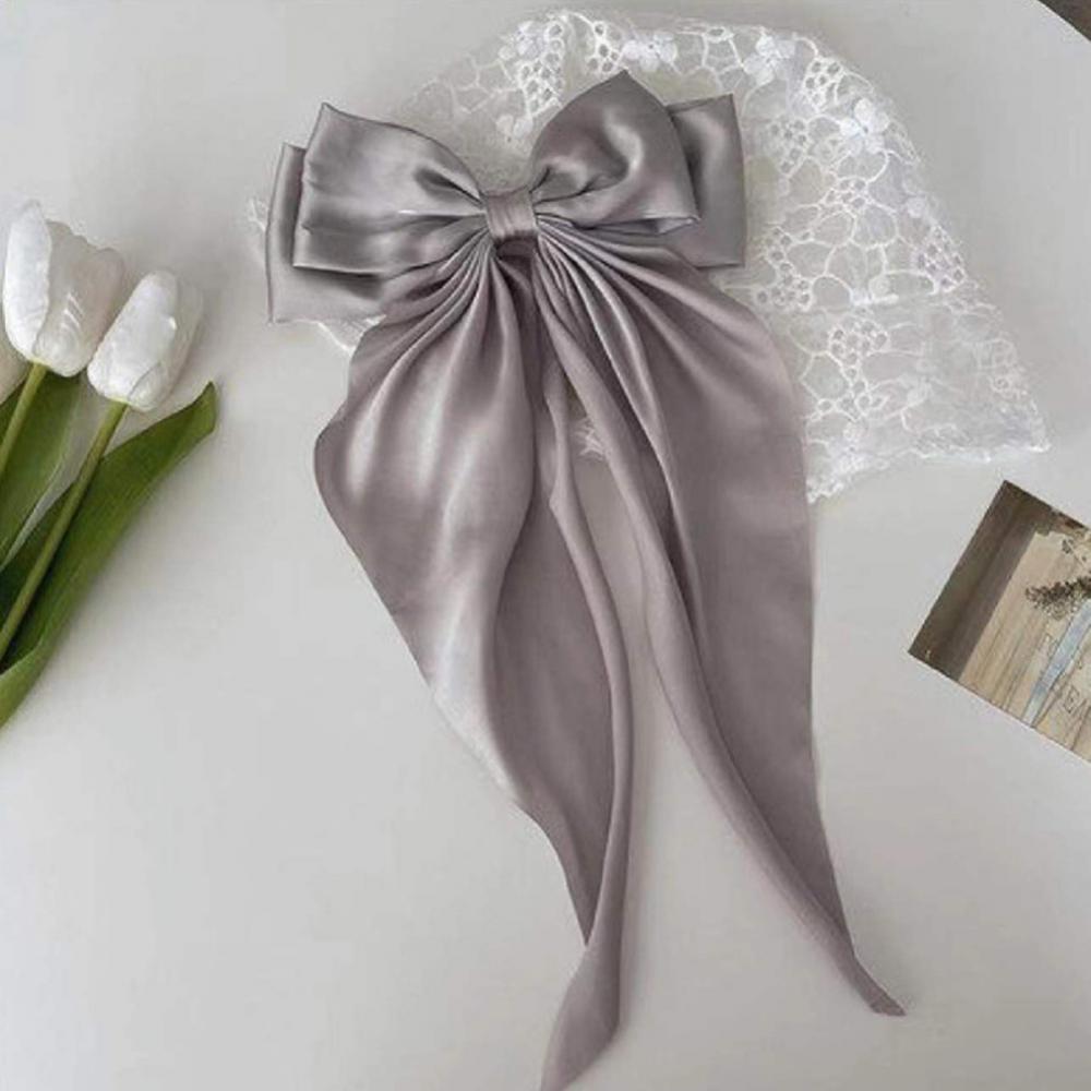 Elegant Solid Color Big Bow Hair Clip Women Student