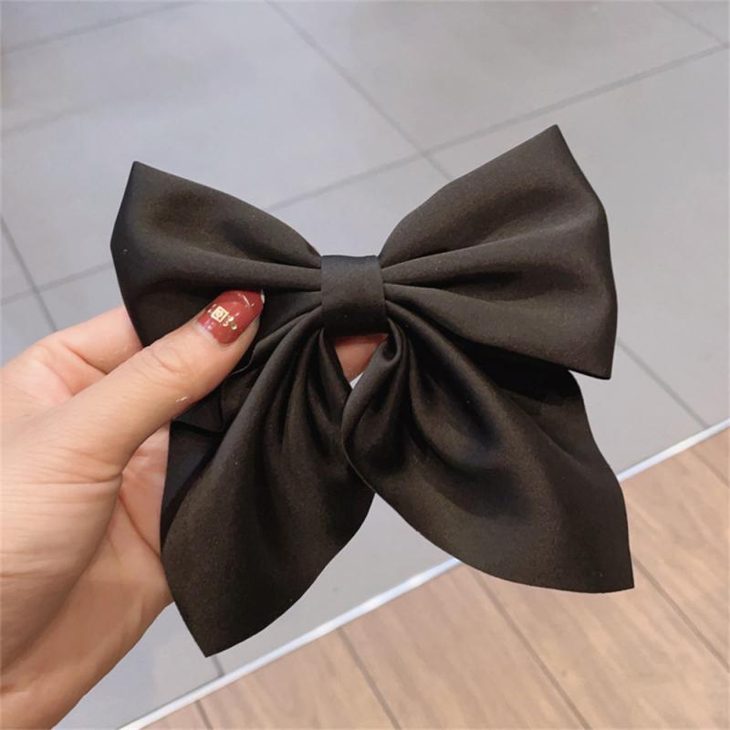 Elegant Solid Color Big Bow Hair Clip Women Student