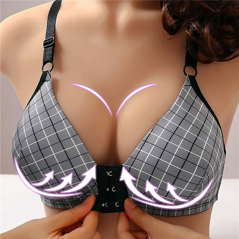 Sexy Push Up Bras Front Closure Floral Brassiere Wireless