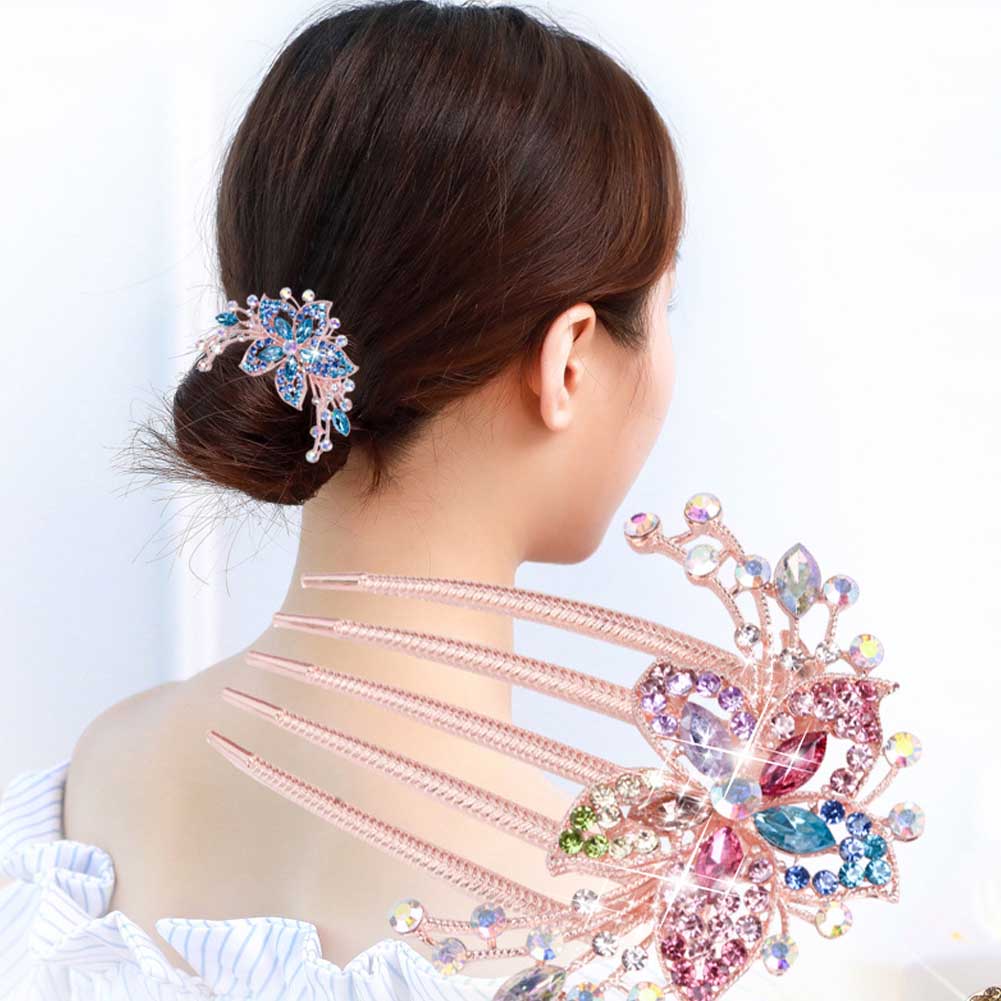 Vintage Flower Crystal Hairclips Fashion Rhinestone Hair Combs Plastic Shiny
