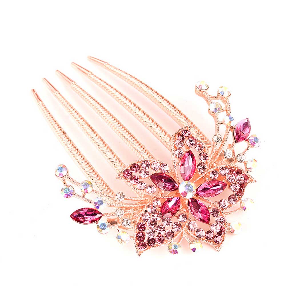 Vintage Flower Crystal Hairclips Fashion Rhinestone Hair Combs Plastic Shiny