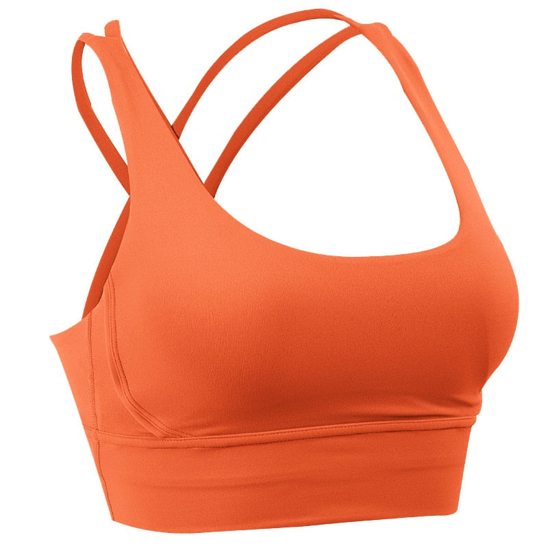 New Push Up Sports Bra Yoga Vest Cross Back Fitness Sexy Padded Top Gym Shock Absorbing Running Breathable Crop Top Sportswear