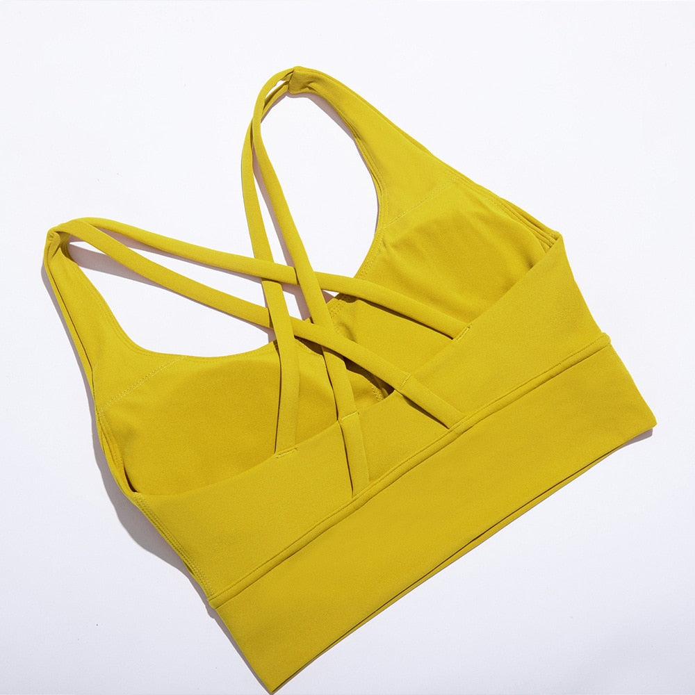 New Push Up Sports Bra Yoga Vest Cross Back Fitness Sexy Padded Top Gym Shock Absorbing Running Breathable Crop Top Sportswear