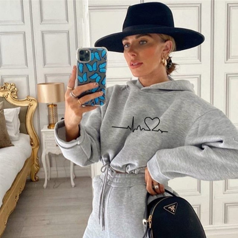 Loose Style Sweater Crop Top Women Two Piece Set 2023