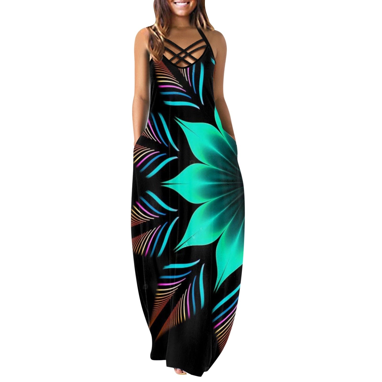 Gradient Print Summer Dresses For Women 2022 O-Neck Print Sleeveless