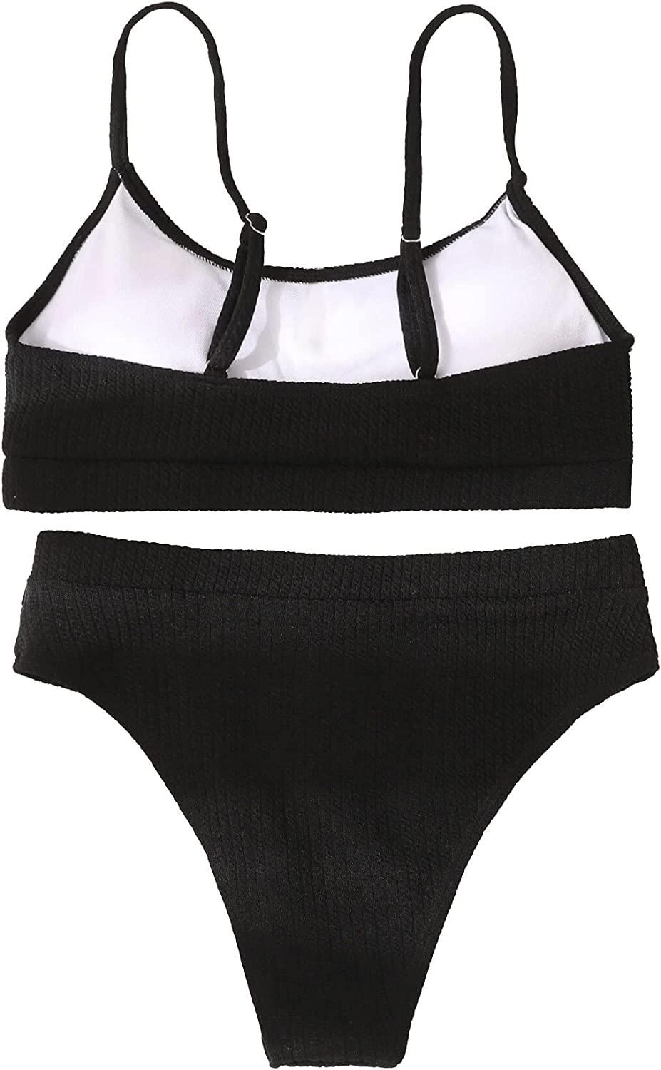 U neck strap top high waist spiral rib women two piece bikini set Brazilian Swimsuit Set