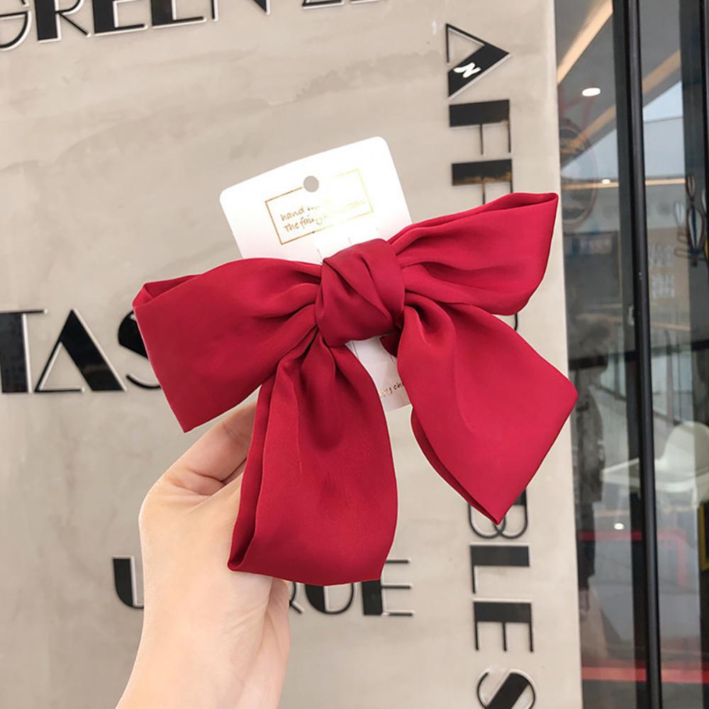 Elegant Solid Color Big Bow Hair Clip Women Student