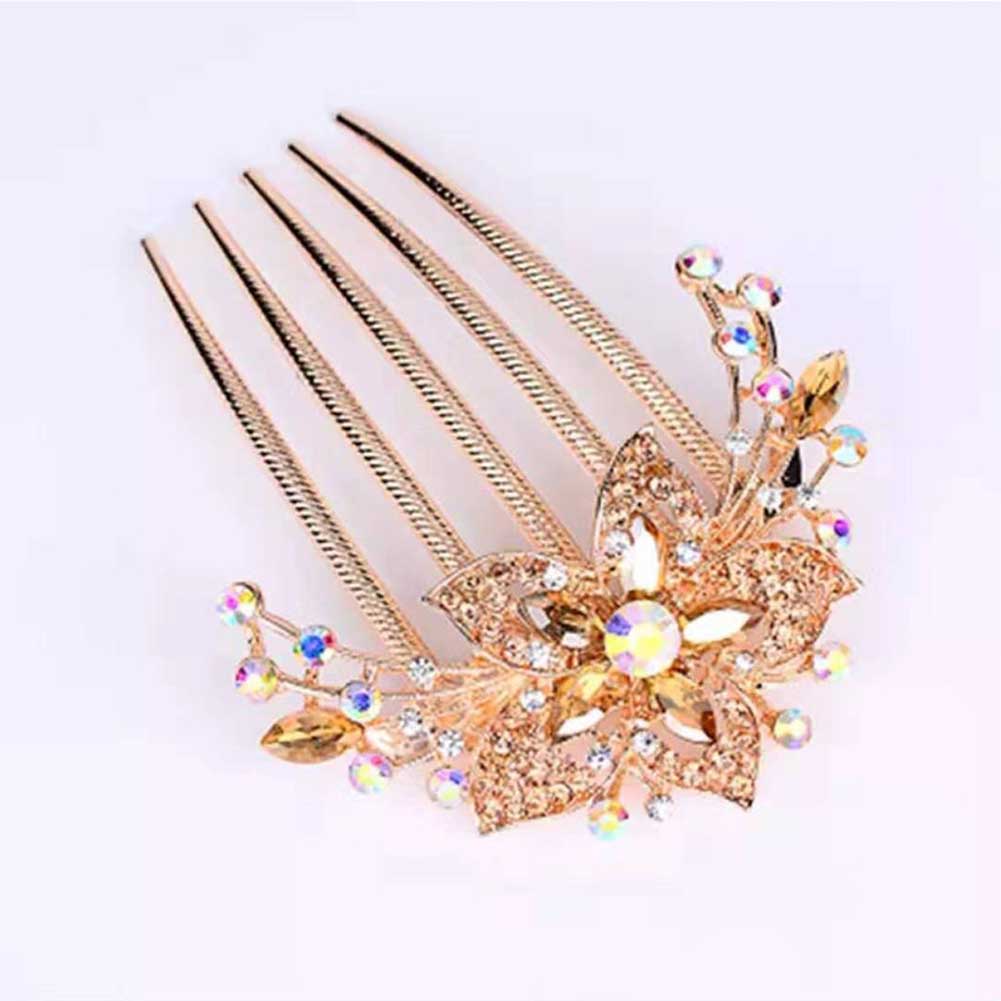 Vintage Flower Crystal Hairclips Fashion Rhinestone Hair Combs Plastic Shiny