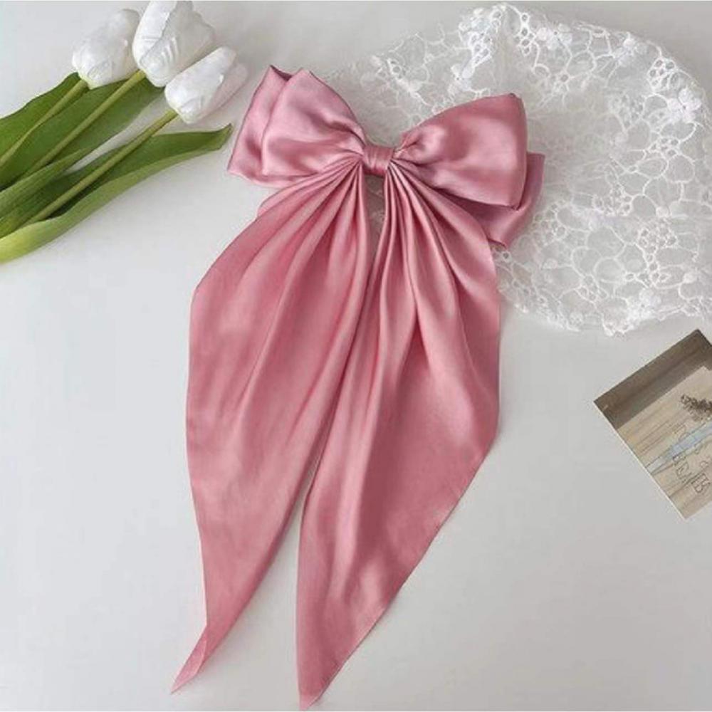 Elegant Solid Color Big Bow Hair Clip Women Student