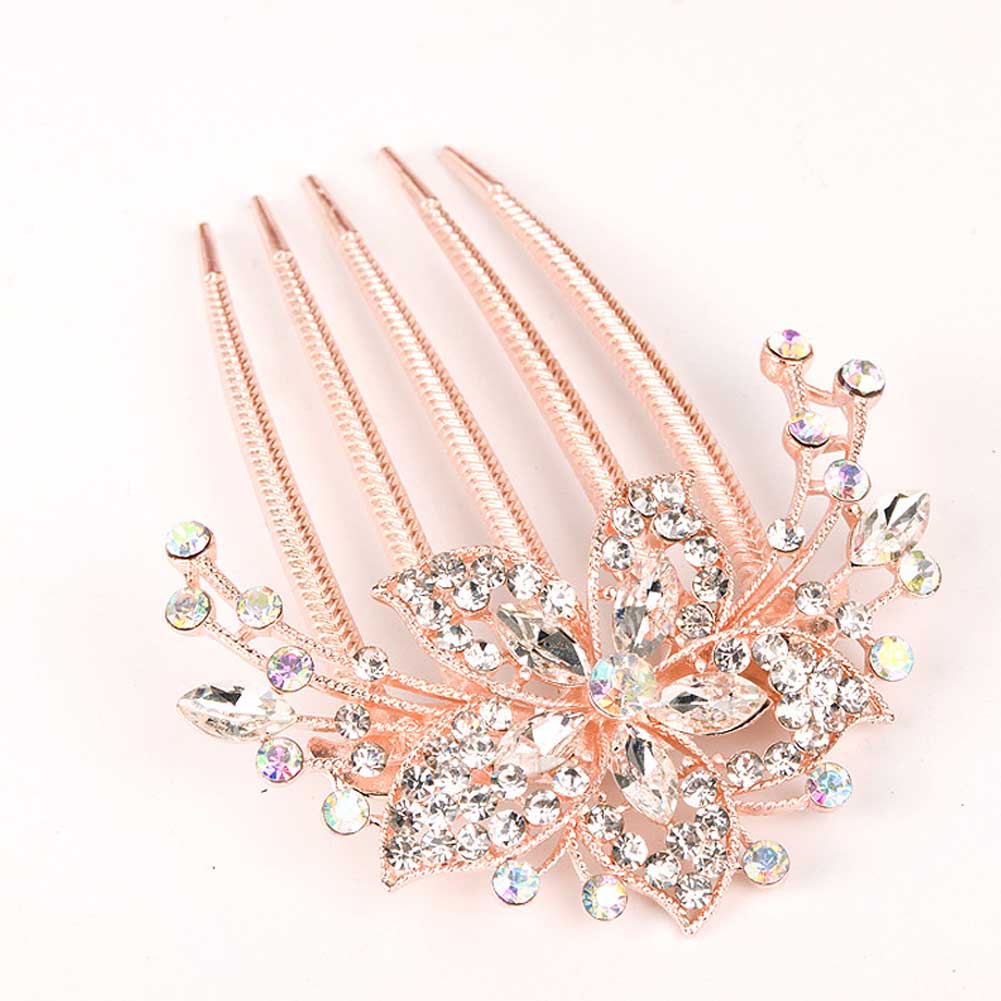 Vintage Flower Crystal Hairclips Fashion Rhinestone Hair Combs Plastic Shiny