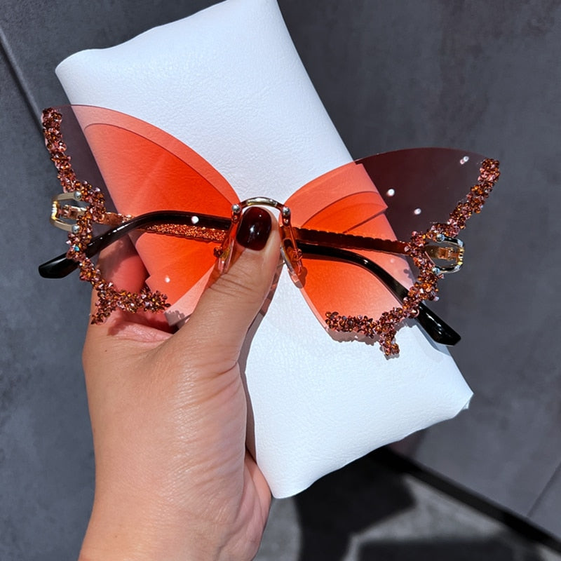 Luxury Diamond Butterfly Sunglasses Women Brand y2k Vintage Rimless Oversized Sun Glasses Ladies Eyewear gafas de sol