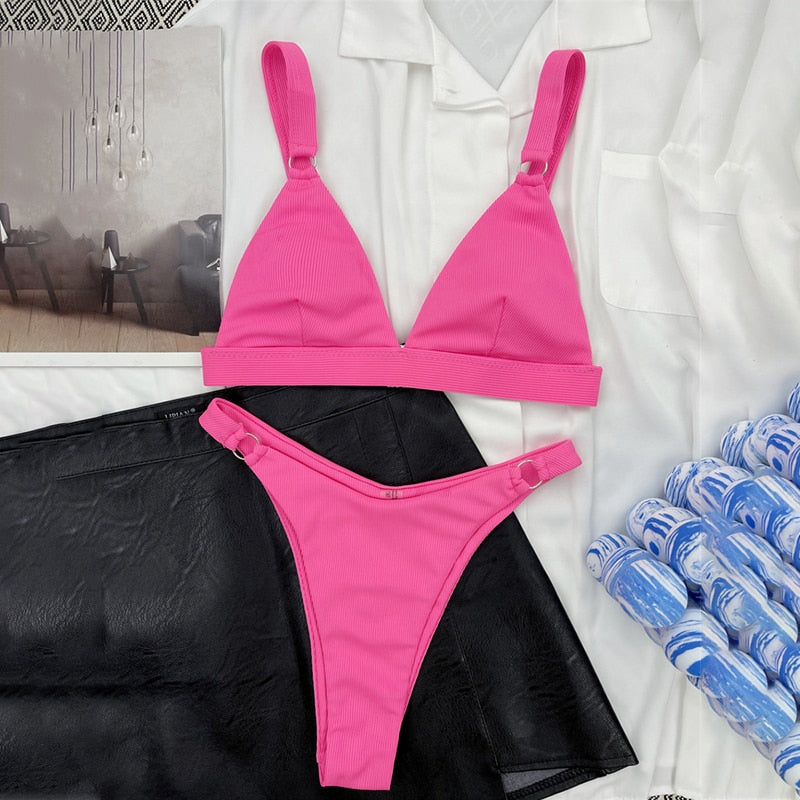 Para Praia 10 Colors 2023 Summer Female Swimsuit Halter Brazilian Bikini Women Swimwear Push Up Bikini Set Ring Bathing Suit