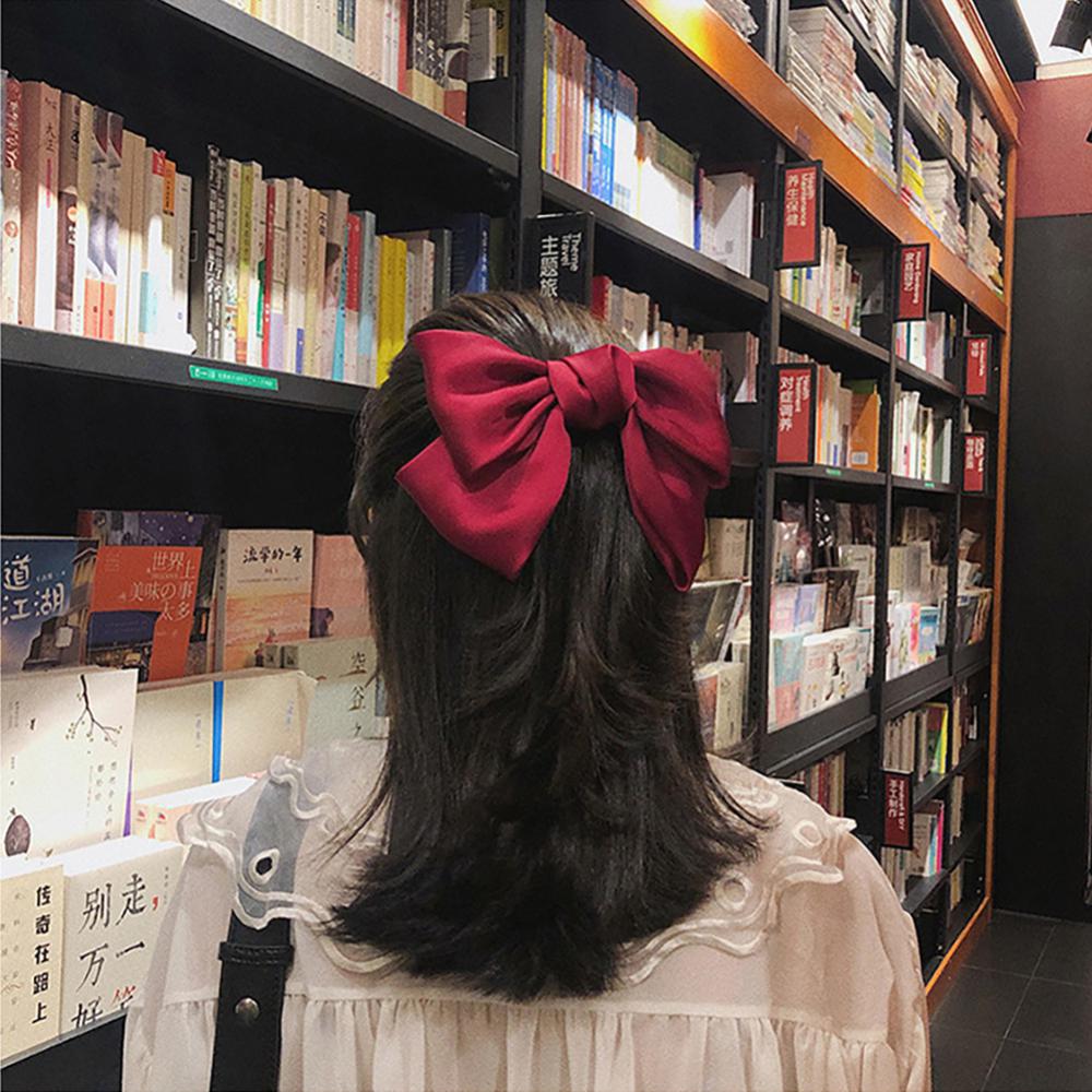 Elegant Solid Color Big Bow Hair Clip Women Student