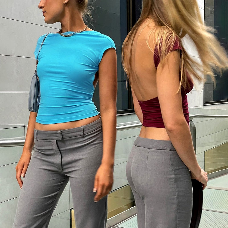 Sexy Backless Crop Top Women Casual 2023