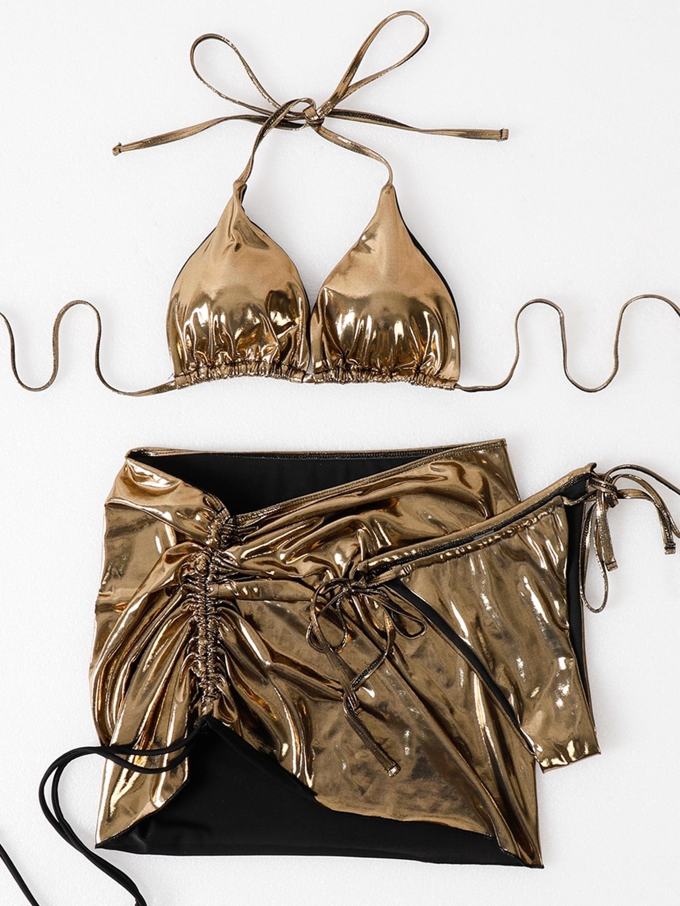 Popular European and American swimsuit three piece solid color