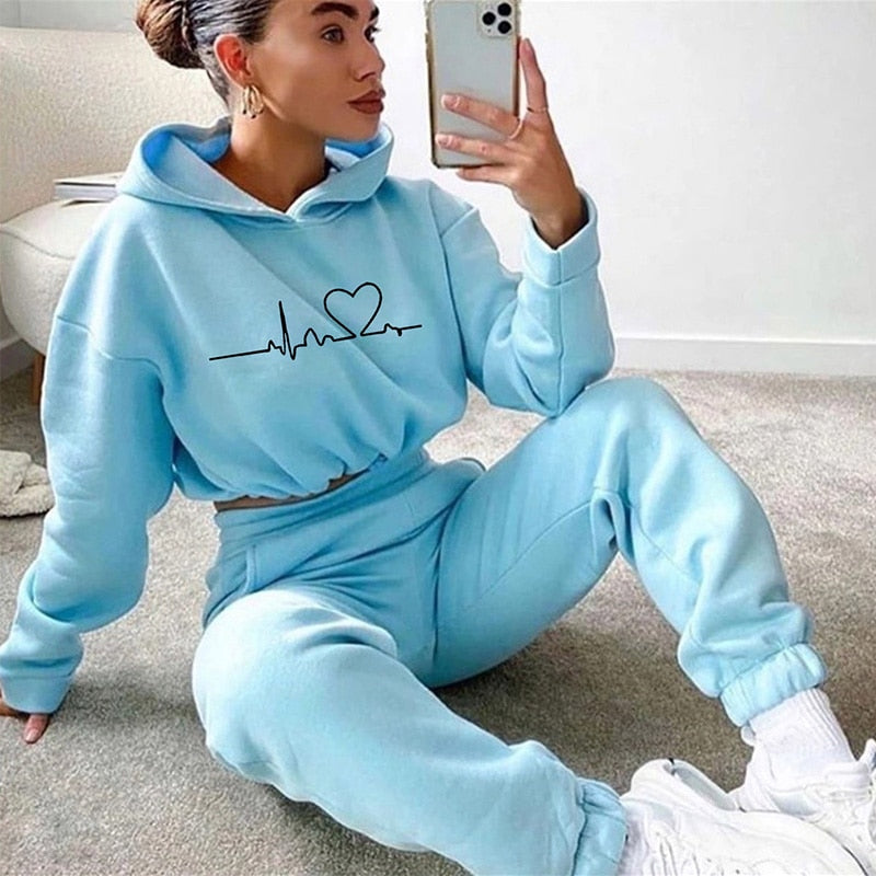 Loose Style Sweater Crop Top Women Two Piece Set 2023