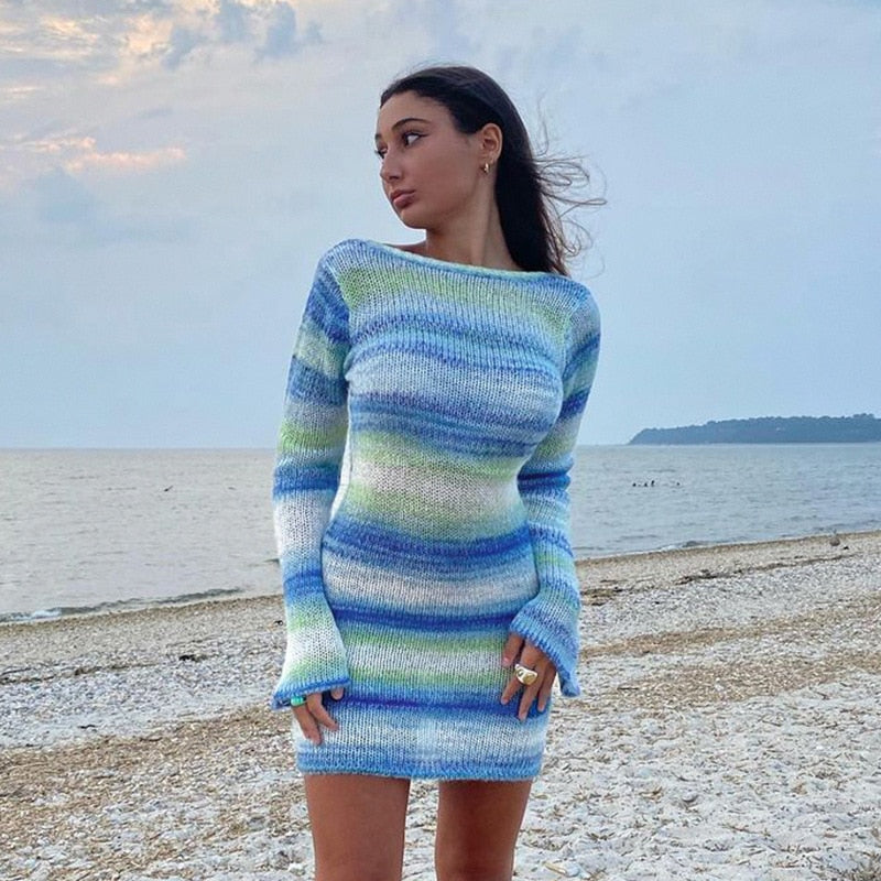 Fashion Women Dress Long Sleeve Round Neck Wrapped