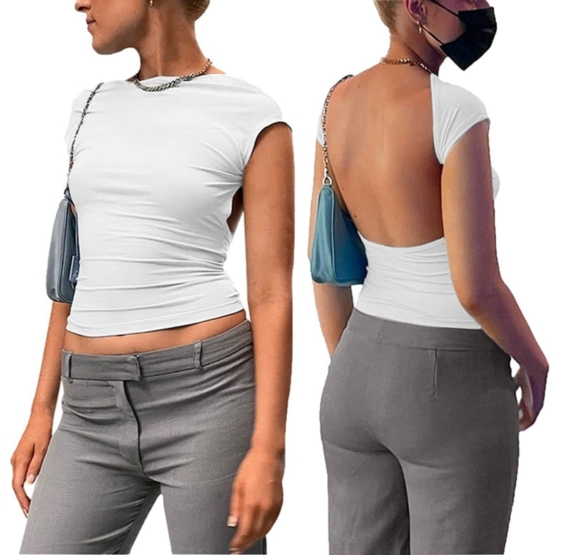 Sexy Backless Crop Top Women Casual 2023
