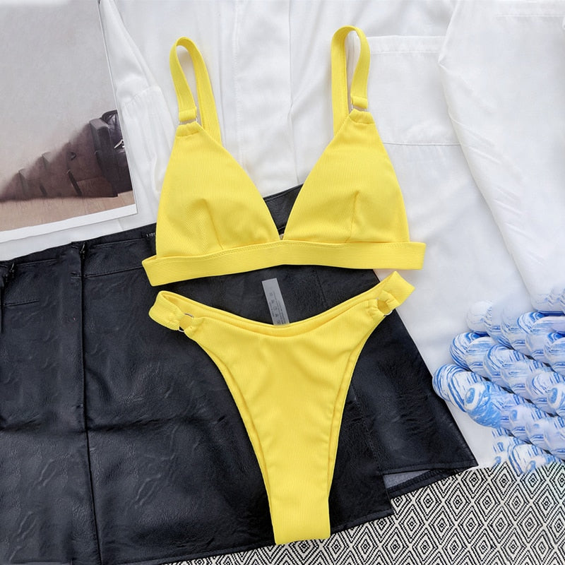 Para Praia 10 Colors 2023 Summer Female Swimsuit Halter Brazilian Bikini Women Swimwear Push Up Bikini Set Ring Bathing Suit