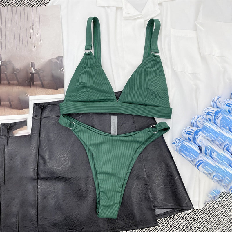Para Praia 10 Colors 2023 Summer Female Swimsuit Halter Brazilian Bikini Women Swimwear Push Up Bikini Set Ring Bathing Suit