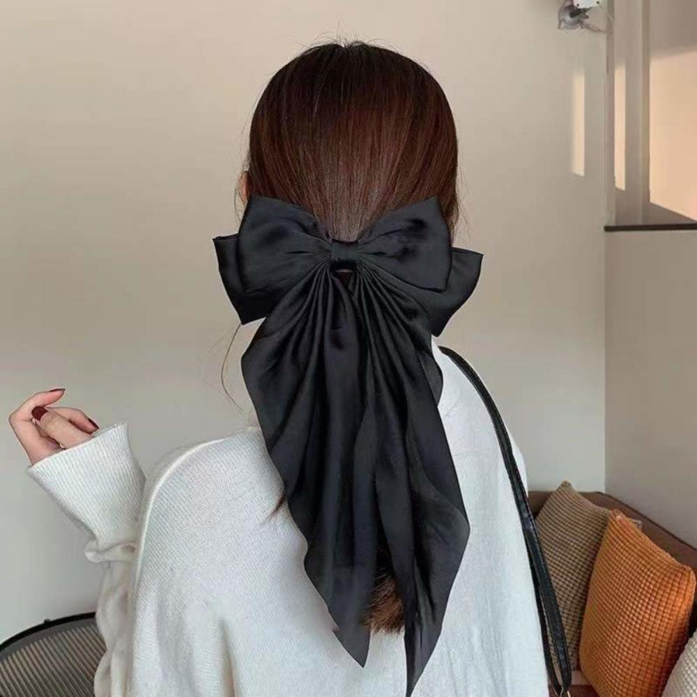 Elegant Solid Color Big Bow Hair Clip Women Student