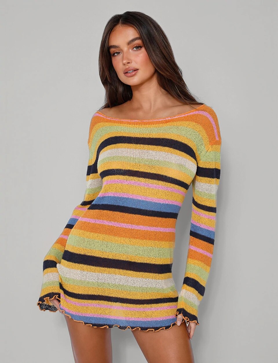 Fashion Women Dress Long Sleeve Round Neck Wrapped