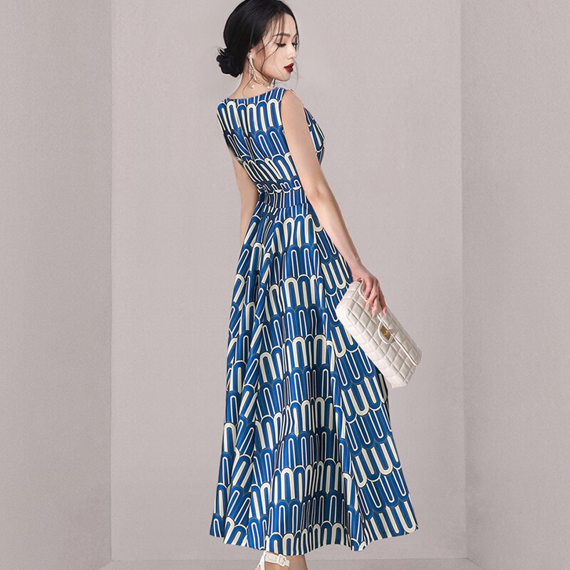 Fashion Flower Print Vintage Elegant A Line Party Dresses Women