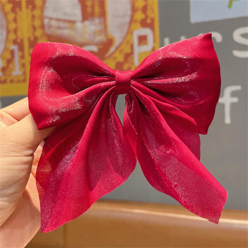 Elegant Solid Color Big Bow Hair Clip Women Student