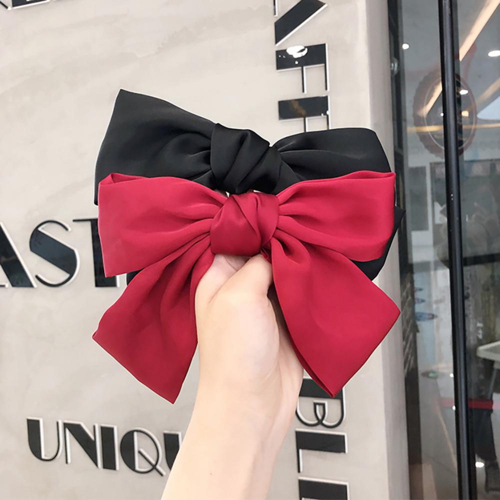 Elegant Solid Color Big Bow Hair Clip Women Student