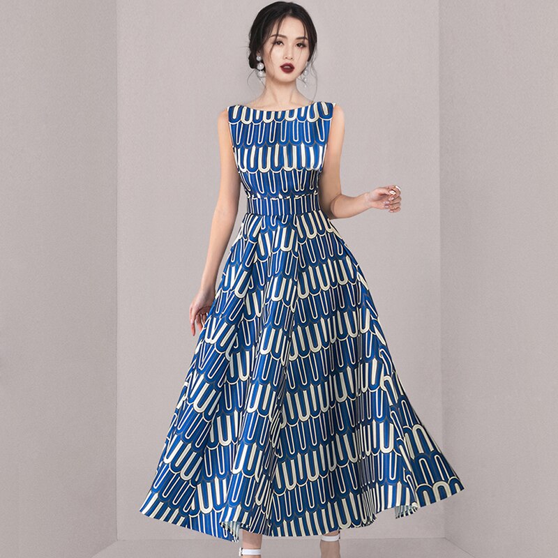 Fashion Flower Print Vintage Elegant A Line Party Dresses Women