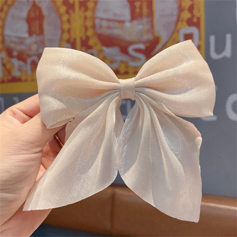 Elegant Solid Color Big Bow Hair Clip Women Student
