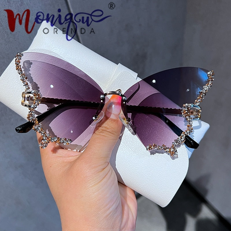 Luxury Diamond Butterfly Sunglasses Women Brand y2k Vintage Rimless Oversized Sun Glasses Ladies Eyewear gafas de sol
