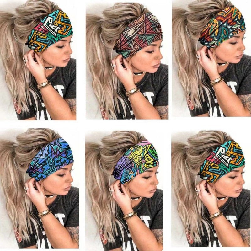 New African Pattern Print Wide Headband for Women Twist Style Hair Bandanas Head Wrap Elastic Headwear Turban Girls Accessories