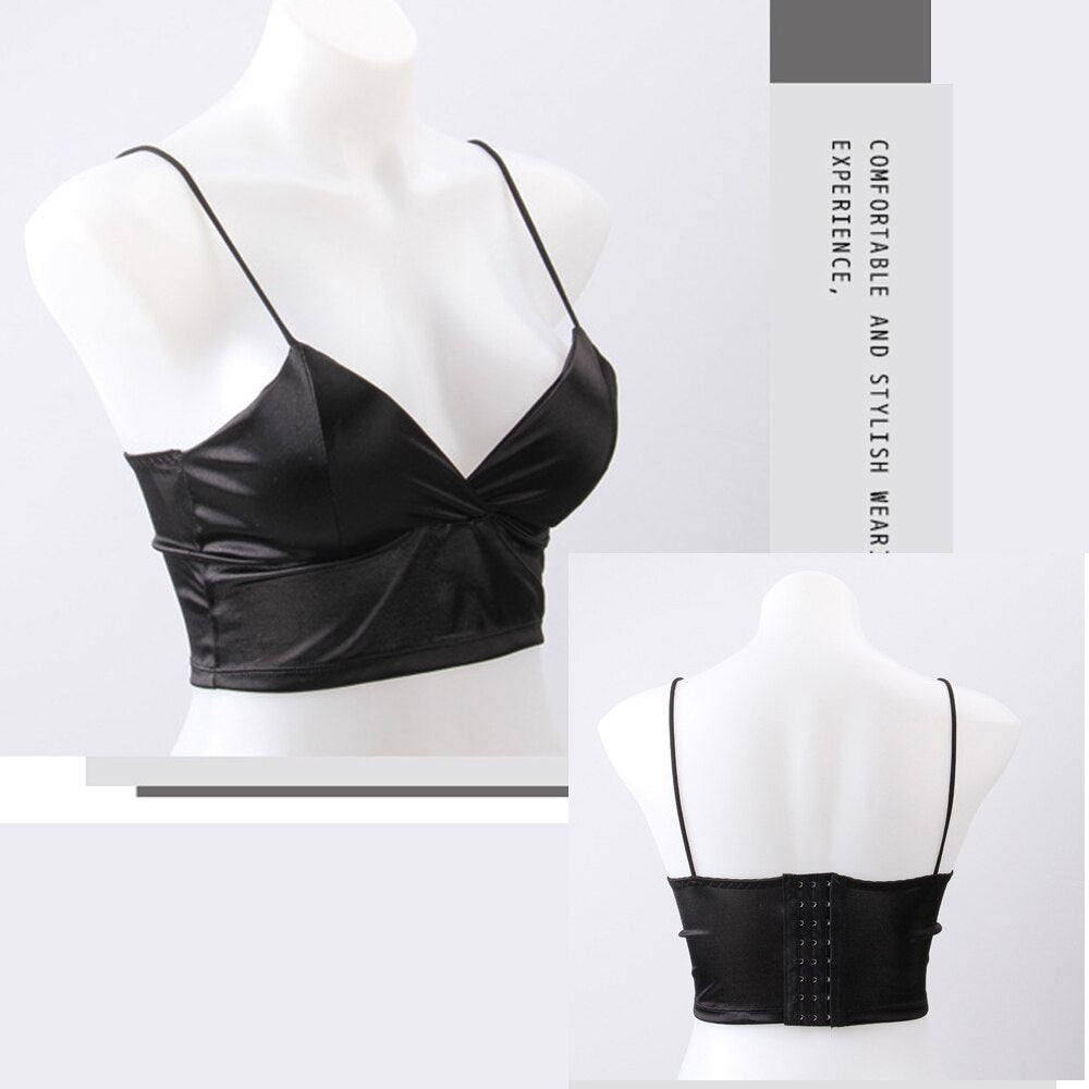Womens Sexy V Neck Wrap Chest Top Underwear Female Crop Top Beauty Backs Padded Bra Summer Comfortable Push Up Lingerie